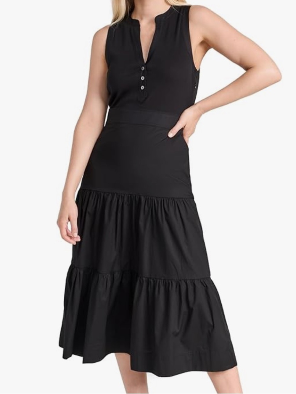 VERONICA BEARD Tiered Cotton Black Midi Dress